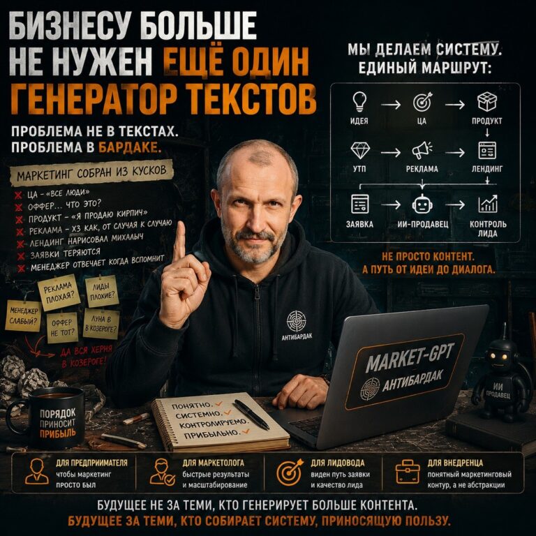 Market-GPT: Не очередной генератор текстов, а система, которая превратит ваш маркетинговый бардак в работающий бизнес-конвейер